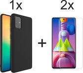 Samsung M51 Hoesje - Samsung Galaxy M51 hoesje zwart siliconen case hoes cover hoesjes - 2x Samsung M51 screenprotector