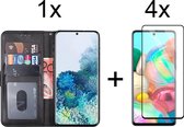 Samsung A72 Hoesje - Samsung Galaxy A72 hoesje bookcase zwart wallet case portemonnee book case hoes cover hoesjes - Full Cover - 4x Samsung A72 Screenprotector