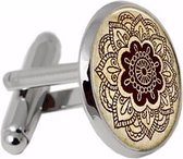 Mandala Manchetknopen - India Yoga Chakra Henna - Zilver Kleurig - Rond - Cufflinks - Valentijnsdag voor Mannen - Valentijn Cadeautje voor Hem - Valentijn Cadeautje Vrouw