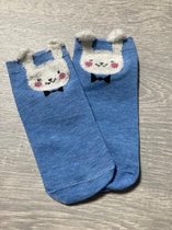 Leuke dieren enkelsokken Konijn Catroon style sokken - Lichtblauw - effen - Unisex Maat 35-39