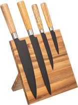 Made4Home®  Magnetisch Messenblok - Met 4 Messen - Messenhouder - Met Voet - 100% Natuurlijk Hout - 30x13.5x21.2cm