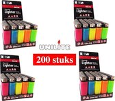200 STUKS Aanstekers - Origineel merk Unilite - doorzichtig neon kleur wegwerp aanstekers- High Quality Lighters