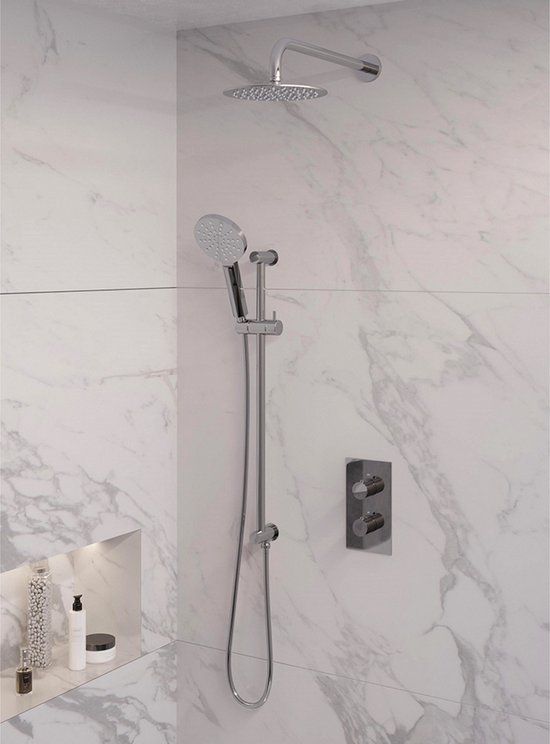EMKE Thermostaatdouchekolom, 36 X 14 Cm Glazen Planken, 3 Straalsoorten Regen Douche Ktw Certificering Wit