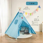 Tipi Tent Kinderen - Blauw - 135 cm - Wigwam Speeltent - Opvouwbaar en Draagbaar - Kinderkamer Decoratie