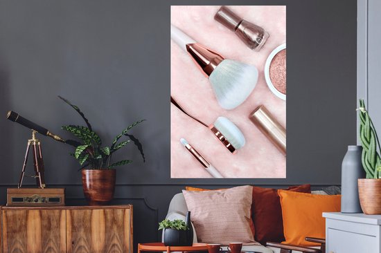 Sticker Muursticker Flat lay Beauty - Pinceaux de Maquillage - 80x120 cm - feuille autocollante - sticker mural repositionnable