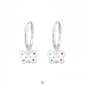 Oorbellen meisje | Zilveren kinderoorbellen | Zilveren oorringen, witte vlinder met gekleurde stippen