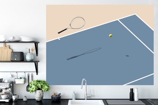 Sticker Muursticker Tennis - Jeu conceptuel de tennis - 160x120 cm - Film adhésif autocollant - Sticker mural repositionnable XXL /