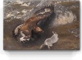 Adelaar en haas - Bruno Liljefors - 30 x 19,5 cm - Niet van echt te onderscheiden houten schilderijtje - Mooier dan een schilderij op canvas - Laqueprint.