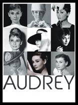 Audrey Hepburn fotolijst-poster in mooie houten wissellijst- filmster actrice Hollywood-zwart wit-print ingelijst A3 29.7 x 42 cm.