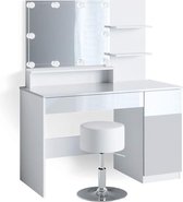 Gutos Elisa Kaptafel - Make up tafel - Kruk - Met stoel - Hoogglans wit - Kaptafel met spiegel - Toilettafel - Met spiegel en verlichting - Kaptafels - Met LED