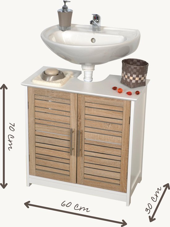 Miami - Meuble bas pour lavabo - Meuble vasque - Meuble salle de bain -  Wit/ Chêne -... | bol.com