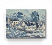 Schilderij - Landschap met huizen - Vincent van Gogh - 26 x 19,5 cm - Niet van echt te onderscheiden handgelakt schilderijtje op hout - Mooier dan een print op canvas.