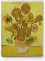 Zonnebloemen 1 - Vincent van Gogh - 19,5 x 26 cm - Niet van echt te onderscheiden houten schilderijtje - Mooier dan een schilderij op canvas - Laqueprint.