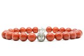 Beaddhism - Armband - Rojo - Zilver - Yin - 8 mm - 20 cm