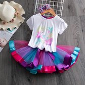 Gekleurde meisje tutu rok - tule meisjes rok en gekleurde eenhoorn shirt - Purple kleuren meisjes rok - maat 122/128 - meisjes rok 6 - 7 jaar