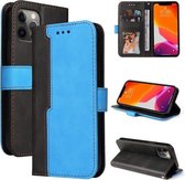 Zakelijke stiksels-kleur horizontale flip PU lederen tas met houder & kaartsleuven & fotolijst voor iPhone 12 Pro Max (blauw)