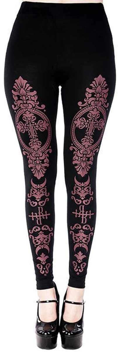 Restyle - Monogram Legging - S - Zwart/Bordeaux rood