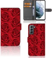 GSM Hoesje Geschikt voor Samsung Galaxy S21 FE Mobiel Bookcase Red Roses