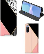 Bookcase Hoesje Sony Xperia 10 III Smart Cover Black Pink Shapes