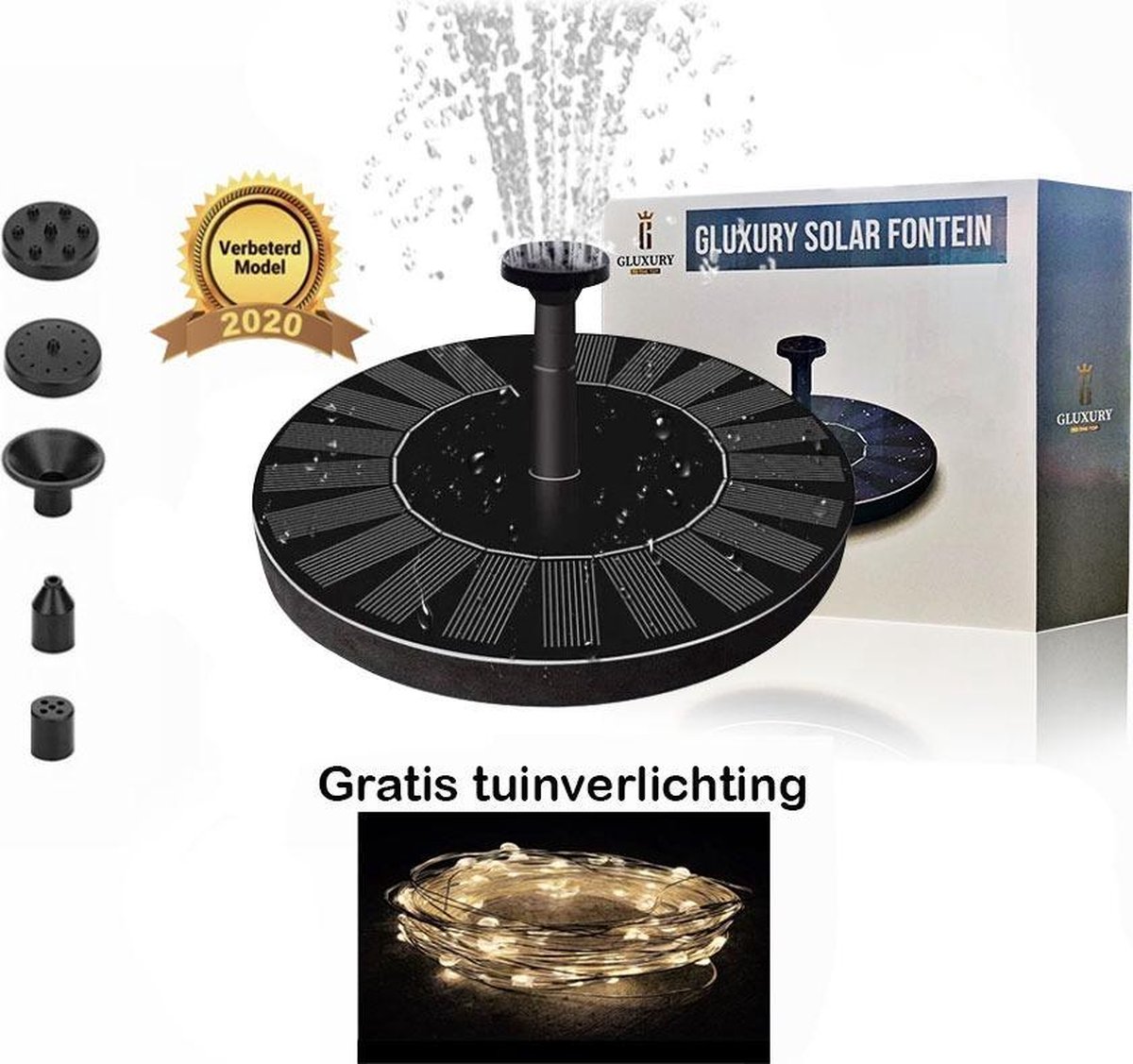 Solar Fontein op Zonne Energie + Gratis tuinverlichting - Extra Hoge Straal - Fontein pomp voor Tuin