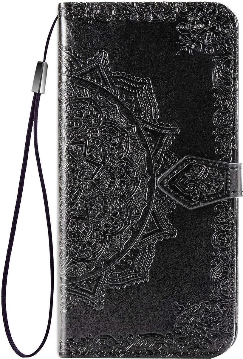 Geschikt voor Samsung Galaxy A51 Bookcase - Zwart - Bloemen - Portemonnee Hoesje