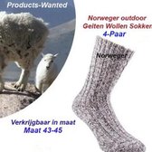4-Paar Geiten Wollen Sokken Norweger klassieke Grijs Kleur-Maat 43/45