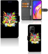 Wallet Book Case OPPO Reno5 Z | A94 5G Smartphone Hoesje Cat Color Leuke Verjaardagscadeaus