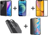 iPhone 12 Pro Hoesje COMBI DEAL - 1x Hoesje Shockproof Transparant - 1x Screen Protector - 1x Screenprotector Full Cover - 1x Privacy Screenprotector - 1x Camera Screen Protector