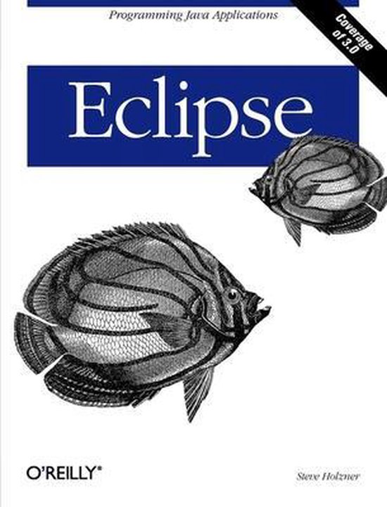 Boek 'Eclipse' met de ondertitel 'Programming Java Applications'. Twee vissen aan de zijkant.