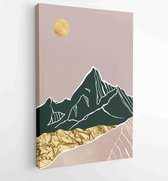 Luxury Gold Mountain wall art vector set. Earth tones landscapes backgrounds set with moon and sun. 2 - Moderne schilderijen – Vertical – 1871656357 - 50*40 Vertical