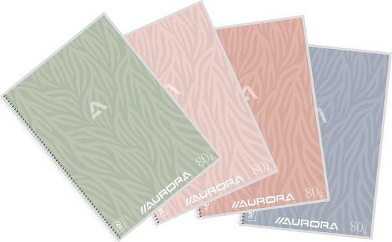 Cahier à spirale Aurora format A4, ligné, couverture cartonnée colorée, lot  de 10