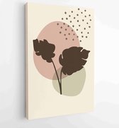 Botanical wall art vector set. Earth tone boho foliage line art drawing with abstract shape. 1 - Moderne schilderijen – Vertical – 1866300574 - 40-30 Vertical