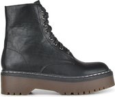 PS Poelman Dames - DOLIS PU Imitatieleren Chunky Veter Laarzen Boots met Rits - Zwart - Maat 37