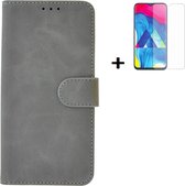 Geschikt voor Samsung Galaxy F62/ M62 Hoesje - F62/ M62 Screenprotector - Bookcase Wallet Grijs Cover + Tempered Glass