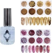 GUAPÀ - Nagel Glitter Poeder + Top Coat - Nail Art Set Goud / Zilver / Rosé - 3 stuks