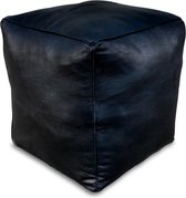Leren poef (XL) Zwart - Vierkant - Handgemaakt - Gevuld geleverd - POUFS&PILLOWS
