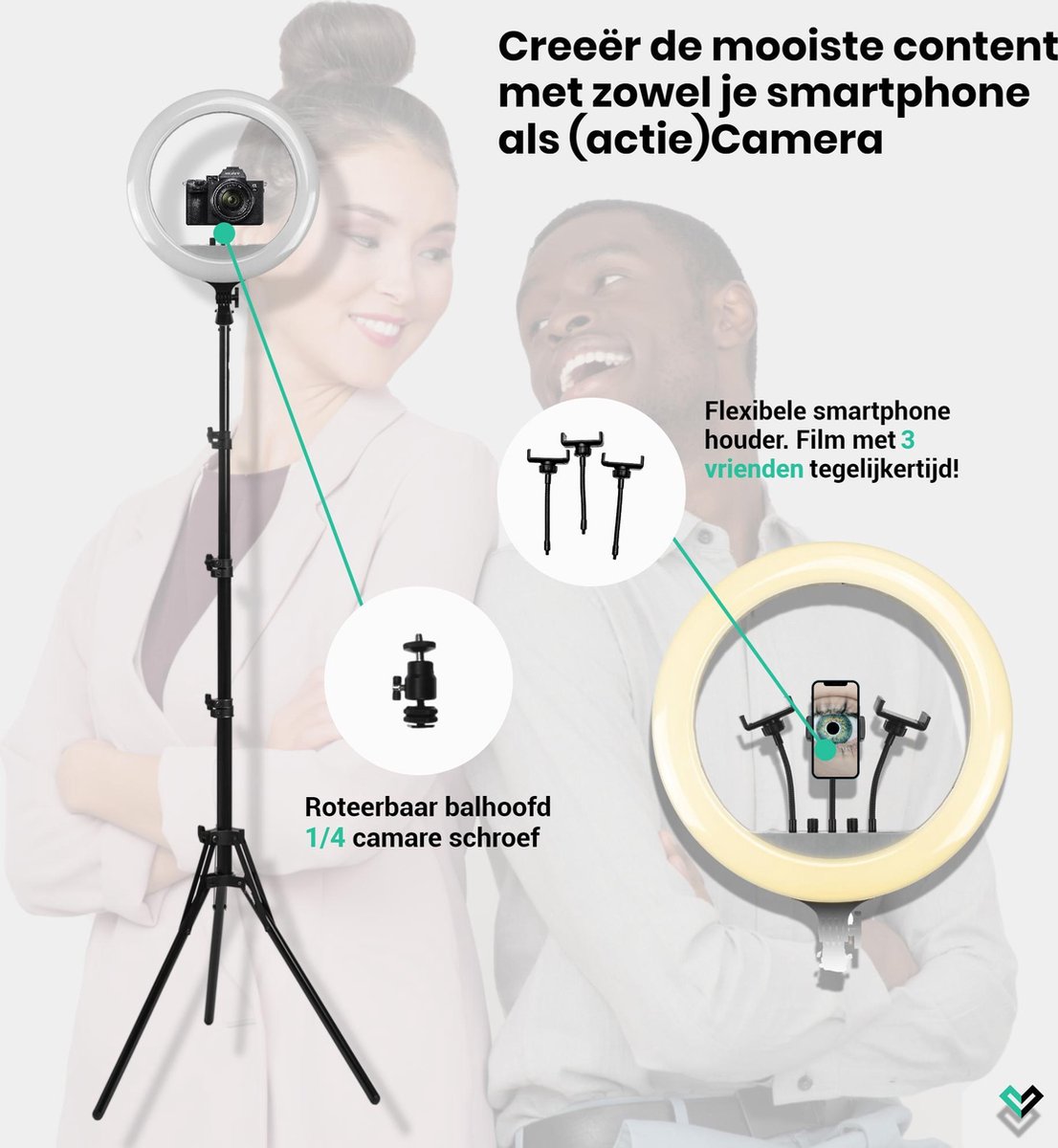 LURK® Ringlamp set PRO 18 inch - Verstelbaar statief & afstandsbieding – LED  Selfie... | bol.com