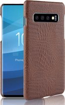 Samsung Galaxy S10 Hoesje - Mobigear - Krokodil Serie - Hard Kunststof Backcover - Bruin - Hoesje Geschikt Voor Samsung Galaxy S10