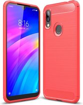 Xiaomi Redmi 7 Hoesje - Mobigear - Brushed Slim Serie - TPU Backcover - Rood - Hoesje Geschikt Voor Xiaomi Redmi 7