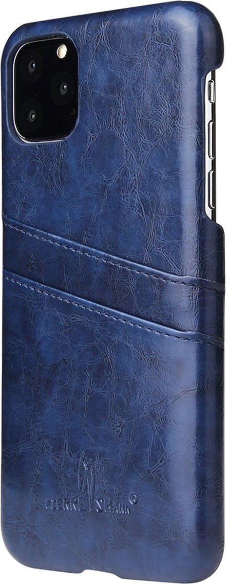 Apple iPhone 11 Pro Hoesje - Fierre Shann - Premium Card Serie - Echt Leer Backcover - Blauw - Hoesje Geschikt Voor Apple iPhone 11 Pro