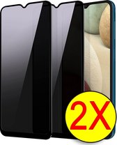 Samsung Galaxy A12 Fullscreen Privacy Screenprotector Gehard Glas - Tempered Glass - Case Friendly - 2 Stuks