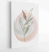 Botanical watercolor wall art vector set. Earth tone boho foliage line art drawing with abstract shape 1 - Moderne schilderijen – Vertical – 1901708017 - 40-30 Vertical