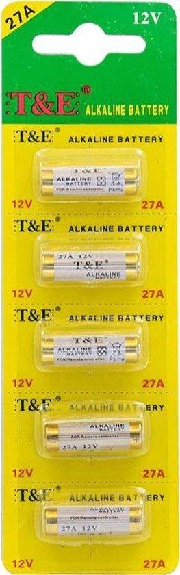 Piles alcalines T&E 27A - 12V - 5 pièces