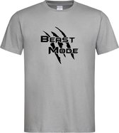 Grijs T shirt met  " Beast Mode " print Zwart size XL