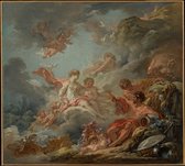 Kunst: Vulcan Presenting Arms To Venus For Aeneas 1756 van Francois Boucher. Schilderij op canvas, formaat is 30X45 CM