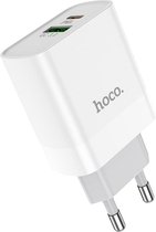 HOCO C80A Rapido - Quick Charge Duo-Poort Oplader - 20W PD + QC 3.0 Snellader - Voor Apple iPhone, Samsung, Huawei, Xiaomi, etc. - Wit
