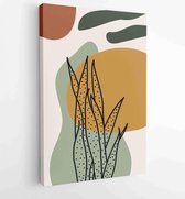 Botanical wall art vector set. Earth tone boho foliage line art drawing with abstract shape. 1 - Moderne schilderijen – Vertical – 1873829596 - 40-30 Vertical
