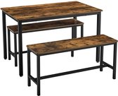 Gutos Eettafel met banken – eettafel set – voor 4 personen - woonkamer – stoelen – tafel – Eettafel – Rechthoekige eettafel - hout - industrieel