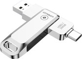 LUXWALLET PD8 USB Stick 256GB USB-C Type-C 3.1- USB 3.0 Flash Drive - OTG –360 Graden Roteerbaar – Zilver