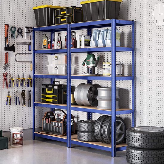 Relaxdays stellingkast, HxBxD: ca. 168x80x30 cm, 250 kg, verzinkt, staal, stellingrek kelder, garage, modulair, zilver